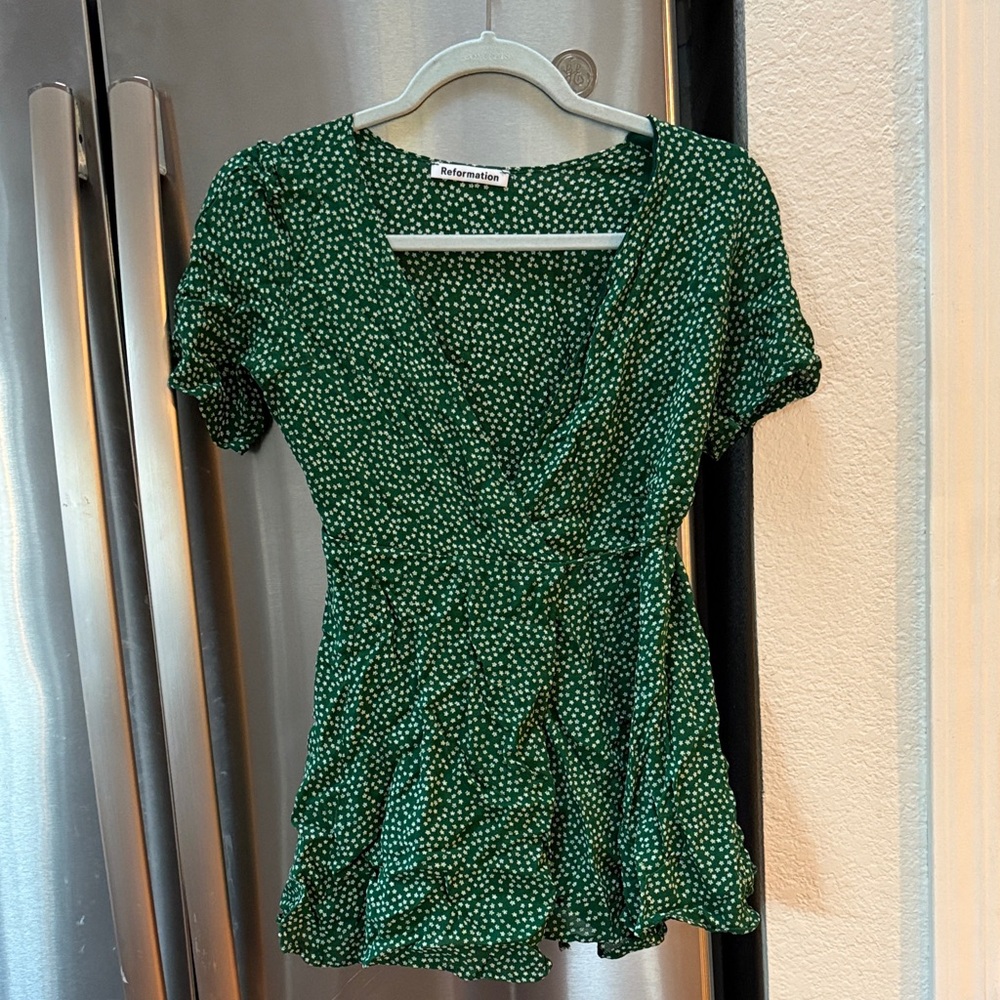 Reformation Emerald Dot Wrap Top